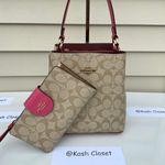 Coach  Khaki Pink Signature SM Town Bucket Bag With Colorblock Signature Canvas Phone Wallet Photo 0