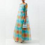STAUD  Hyacinth‎ Tiered Rainbow Dress maxi crepe organza sheer Multi Aura XS Photo 1