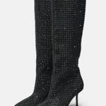 ZARA  RHINESTONE HEELED DENIM BOOTS BLACK Size 37/6.5 NEW Photo 5