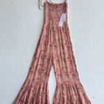Scandal Italy Floral Smocked Flared Bell Bottom Jumpsuit Festival Boho SMALL NWT Pink Photo 0