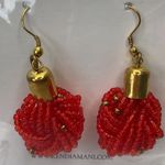 Kendi Amani Women’s Brass Red Bush Berry Beaded Hook Earrings Made In Kenya NEW Photo 1