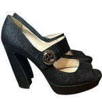 Prada  Black Metallic Cloth Platform Mary Jane Heels Photo 0