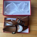 Wayderns Mary Jane Adjustable Strap Point Toe Patent Chunky Low Heels S 9/EU 40 Brown Photo 1