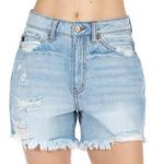 KanCan High Waist Distressed Cotton Candy Jean Shorts Fray Hem Color Thread Sz S Blue Photo 9