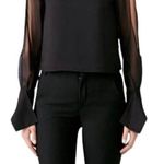 Ramy Brook Shirt Womens Extra Small Black Crepe Crew Neck Slit Sleeves Addy Top Photo 0