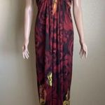 Alice + Olivia  Silk V-Neck Halter Top Maxi Dress Red Orange Roses Size Large Photo 1
