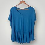 Peruvian Connection  Teal‎ Peplum Top XL Pima Cotton Modal V-Neck Photo 1