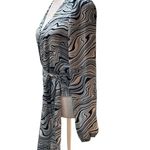 Streetwear Society NWT 2 Tone Blue & White Abstract Print Sheer Long Sleeve Wrap Photo 2