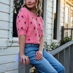 Free People Winter Blooms Appliqué Short Sleeve Sweater in Quartz Pink Combo Photo 1