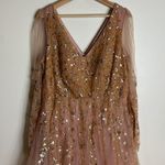 Mac Duggal  EMBELLISHED V NECK LONG SLEEVE A LINE GOWN size 14 in pink Photo 3