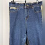 Soft Surroundings Blue Dark Wash Faux Leather Tuxedo Side Stripe Skinny Jeans Photo 1