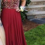 Jovani Red Beaded Flowy Prom Dress Formal Gown Photo 3