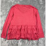 Deletta  Peplum Top Ruffle Hem Long Sleeve V-Neck Blouse Coral‎ Pink XSP Photo 7
