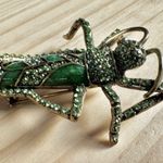 Heidi Daus "Madame Grasshopper" Crystal Green Enamel Brooch + Green Rope Cord Ne Photo 1