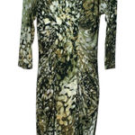 Boston Proper  Sheath Dress Womens Size 10 Green Animal Print V Neck Pullover‎ Photo 0