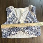 C&C California  100% Linen Top Womens Sz M Blue & White Crop Boho Coastal NWT Photo 2