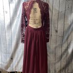NWT “Awaken My Love” Burgundy Backless Long Sleeve Lace Maxi Dress Women Small Photo 12