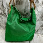 Vibrant Green Nylon Hobo Shoulder Bag Black Strap Gold Hardware Tote Bold Bright Photo 5