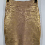 Herve Leger ‎ Champagne Gold Combo Bandage Fancy Mini Holiday Skirt small Photo 0