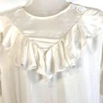 Sandro  Ruffle Long Sleeve Blouse Snap Neck Cupro White Modest Photo 6