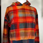 Topshop  Orange Plaid Velour Cropped Hoodie Sweatshirt Size2 Photo 3