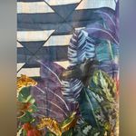 Vilagallo Palm Floral Jungle Print Buttoned Fringed Tassel Scarf Wrap 42x80 Blue Photo 5
