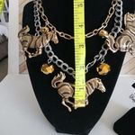 Boutique Statement Two Tone Chain Necklace with Zebra Pendants and Matching Earrings New Photo 6