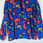 Vintage funky Clowncore button collar long sleeve abstract top size S Blue Photo 2