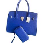 Royal Blue Faux Leather Large Women Satchel NWT Photo 0