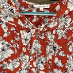 Fun 2 Fun size small Maley relaxed summer floral blouse v-neck red orange white Photo 4