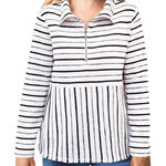 Habitat  Clothes to Live In Weekend Terry Top S White Stripe 1/4 Zip Sweatshirt Photo 0