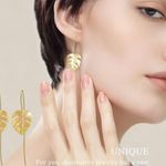 18K Yellow Gold Silver Drop Earrings Monstera Leaves Dangle Earring Photo 2