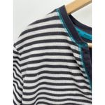 Betsey Johnson Top Women LARGE Grey White Striped V-Neck Henley Long Sleeve Photo 4