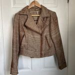 Free People Brown Ikat Tapestry Asymmetrical Zip Short Jacket size 4 Moto READ Photo 1