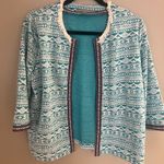 Valerie Stevens  Teal and White Patterned Open Cardigan Sz L Photo 8