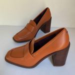 Franco Sarto Tan Leather Block Heel Loafers Women’s Sz 9.5M Classic Penny Heels Photo 0