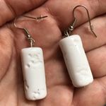 White cylinder dangle earrings handmade MunandMe Photo 5