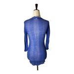 PPLA Shirt Women Small Blue Knit Linen Blend Fringe Stretch Henley Top Sheer Photo 1