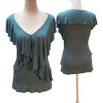 Kenar Aqua Short Sleeve V-Neck Ruffle Overlay Blouse Size Medium Photo 1