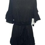 H by Halston NWT  Black Sheer Ruffled Mini Dress Flare Sleeve Waist Tie Size 6 Photo 0