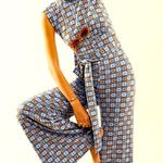 Free People Blue and Orange Patterned Jumpsuit Photo 0