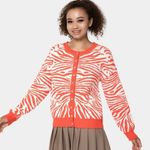 Halara Orange sz M Round Neck Button Front Animal Print Cardigan Photo 10