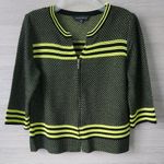 Ming Wang  Zip Front Cardigan Jacket Black Green Trim Knit 3/4 Sleeve Petite M Photo 11