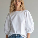 Ann Mashburn White Volume Sleeve Popover Poplin Top Small Minimalist Classic Photo 0