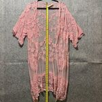 Pink Embroidered Lace Cardigan Duster Kimono Sleeve Open Front Floral Sheer Size undefined Photo 0