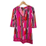 BCBGMAXAZRIA  Dress Size XXS Psychedelic Mod Shift 3/4 Sleeve Multicolor V Neck Photo 2