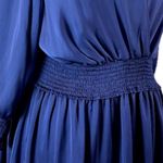 Ophelia Roe Dress V-neck Smocked Waist Ling Sleeves Blue New Satin Women’s XL Photo 9