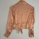 Wilfred  Aritzia Orange Silky Front Tie Crop Blouse Top Cupro Sexy Long Sleeve Photo 3