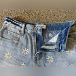 Angel Kiss Blue Denim Jean Shorts with White and Yellow Embroidered Flowers, Size 0/24 Photo 1