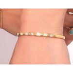 Boutique NEW Elegant Gold Plated 316L Bangle Bracelet Square Simulated Diamonds, 6-9” Photo 2